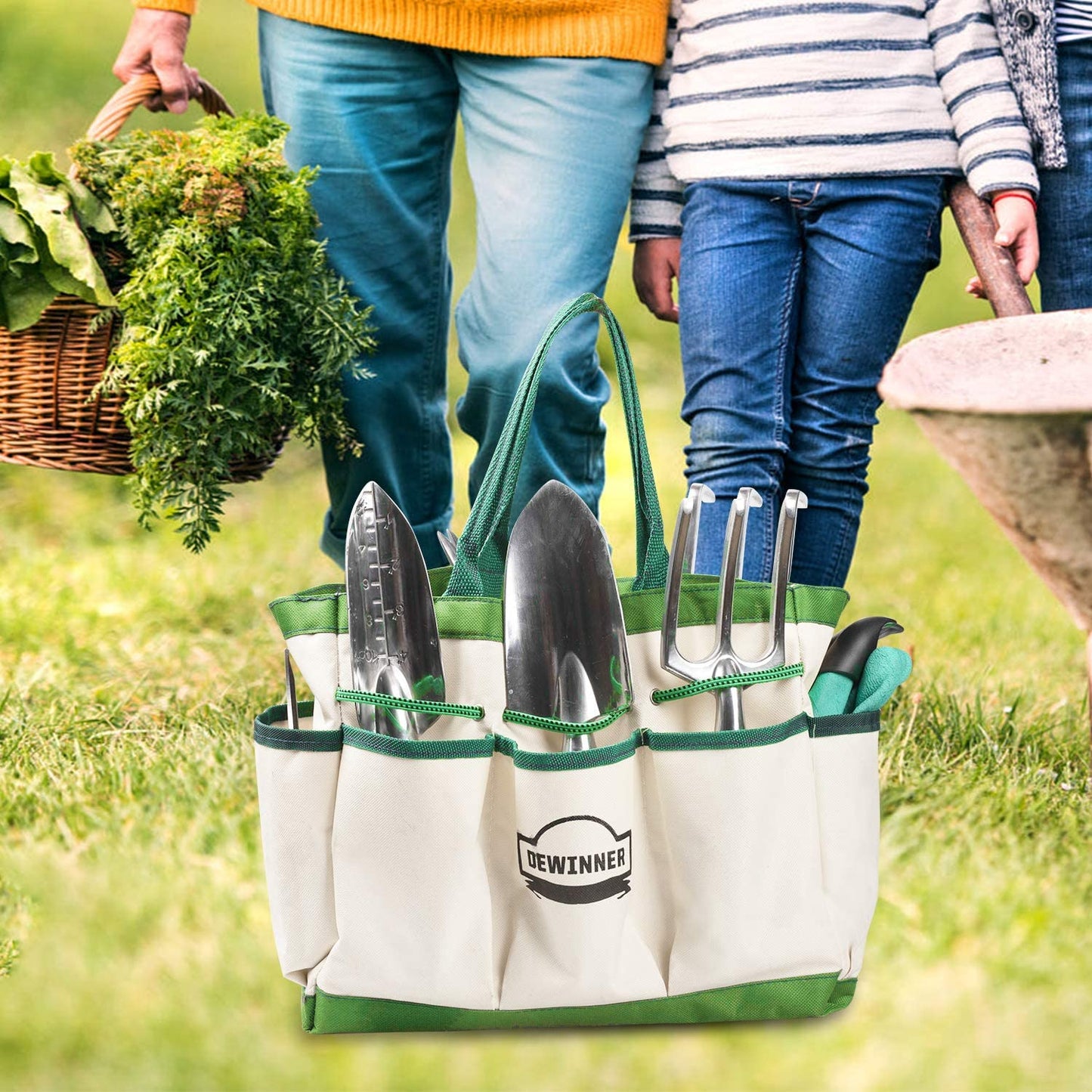DEWINNER Garden Tool Set, Hand Tool Gift Kit, Outdoor Gardening transplanting for Gardener, with heavy duty hold bag for storage
