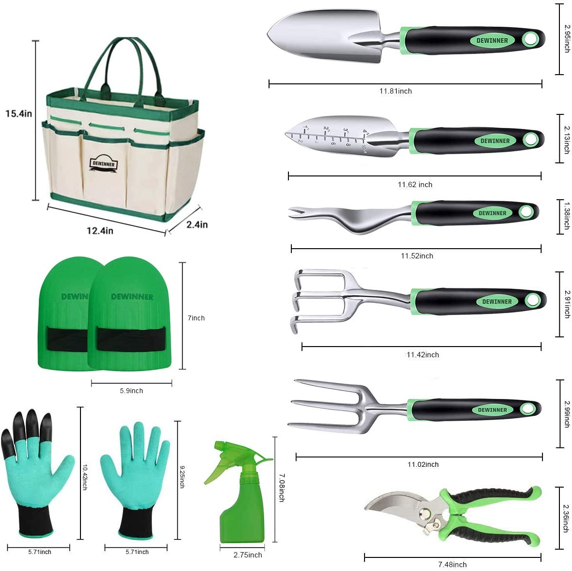 DEWINNER Garden Tool Set, Hand Tool Gift Kit, Outdoor Gardening transplanting for Gardener, with heavy duty hold bag for storage
