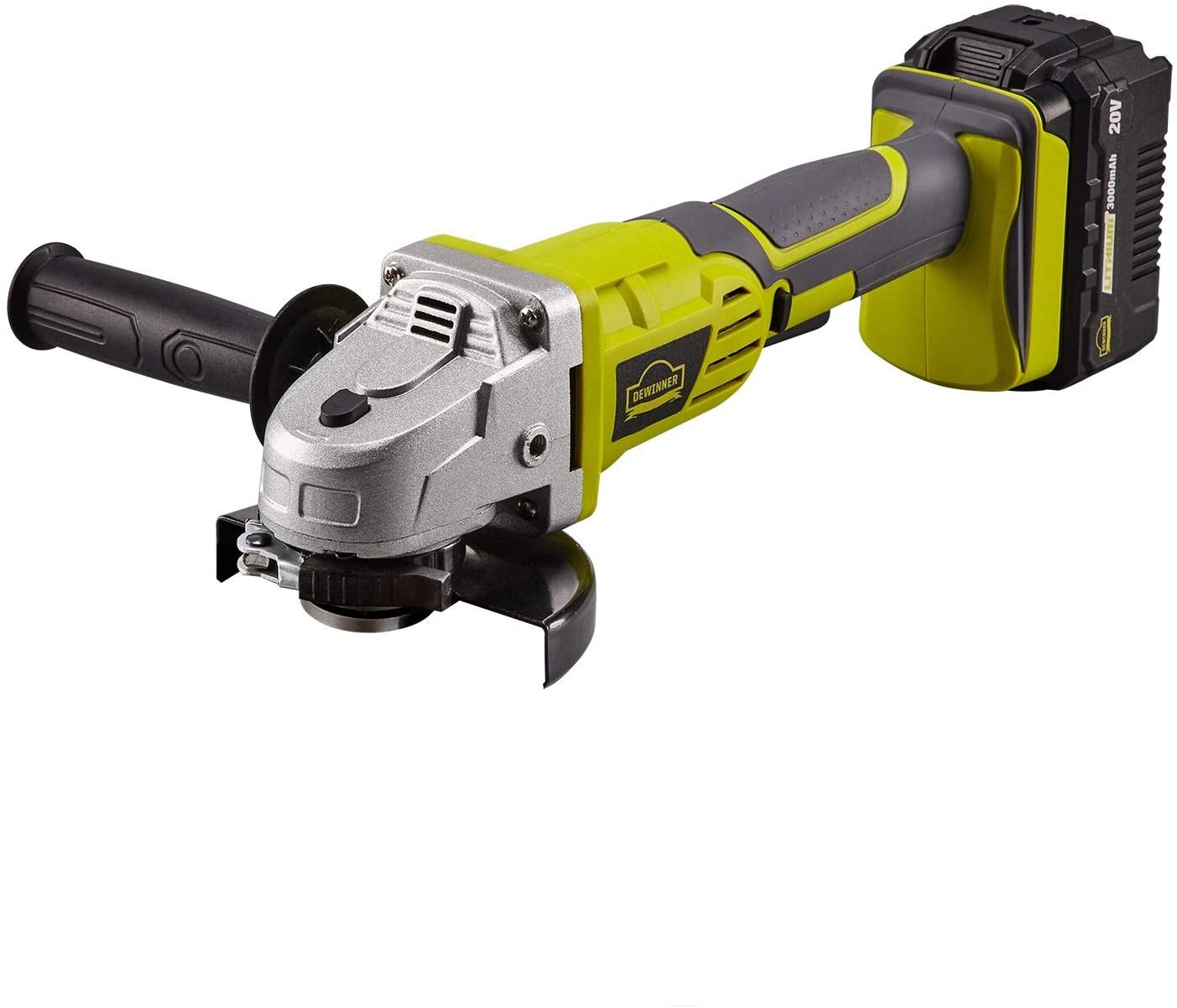DEWINNER Cordless Angle Grinder, 4 ½", 2-Position Adjustable Auxiliary Handle, Electric Brake,20V,8500 RPM w/ 3.0Ah Lithium-Ion Battery & Fast Charger,