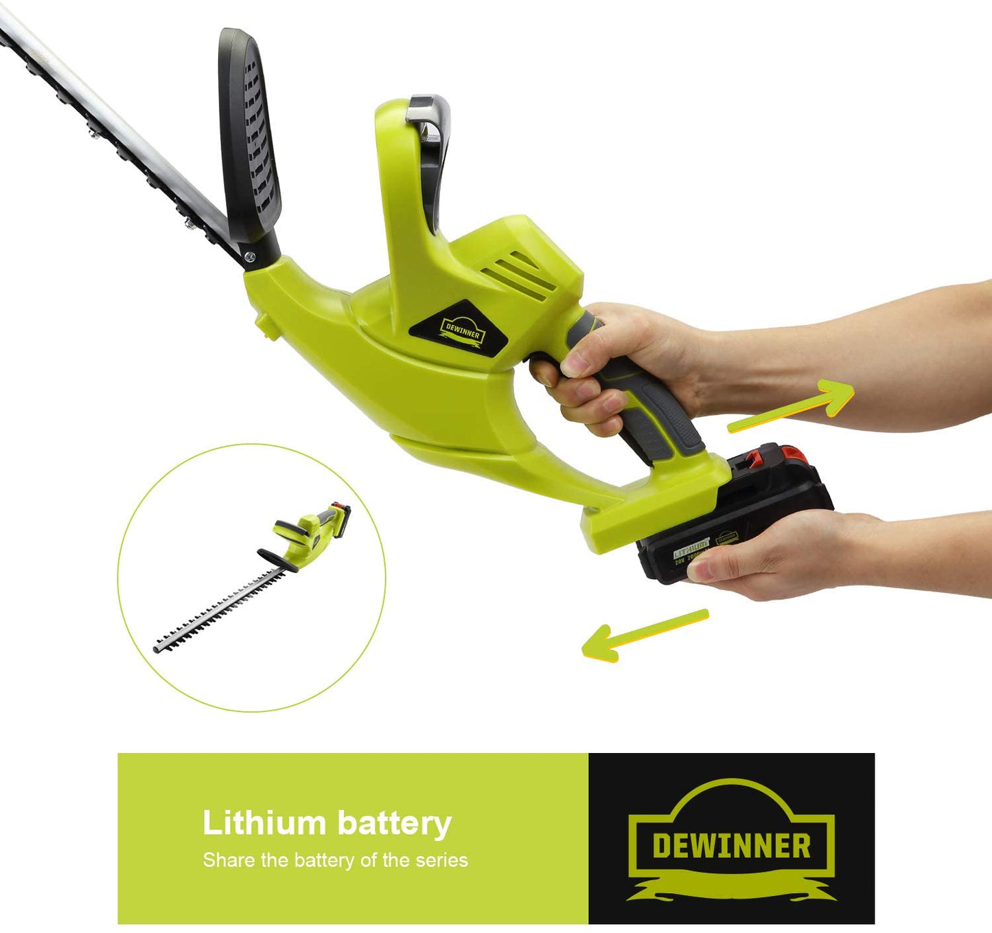 DEWINNER Cordless Hedge Trimmer with Cover Electric Cutter 20V 2000mAh Lithium ion Battery