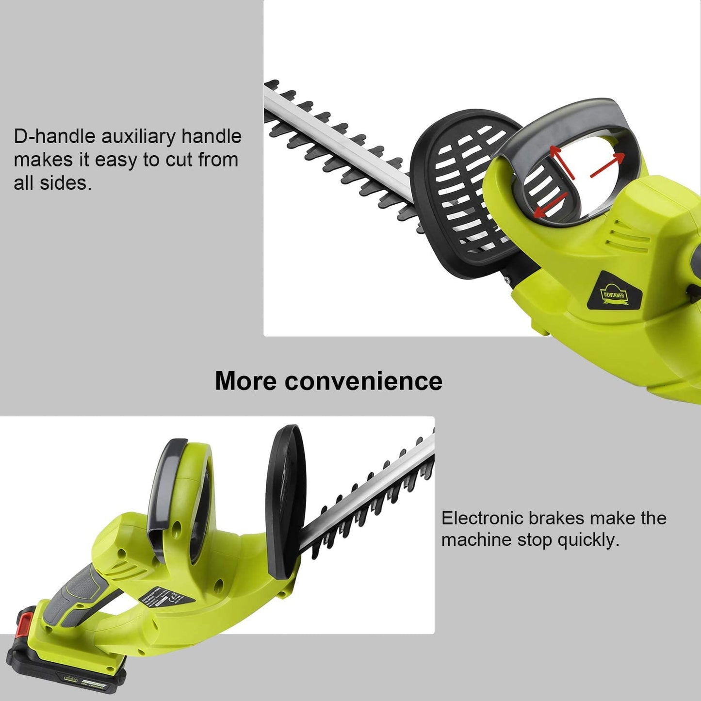 DEWINNER Cordless Hedge Trimmer with Cover Electric Cutter 20V 2000mAh Lithium ion Battery