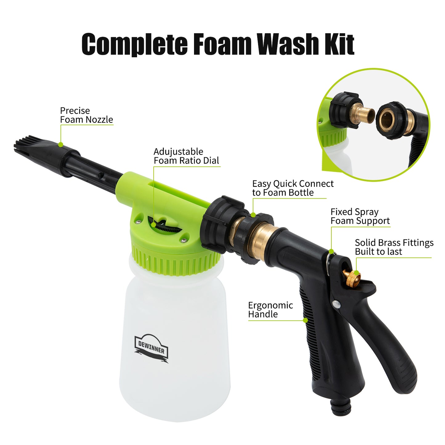 DEWINNER Foam Gun Sprayer with Thick Suds Ultimate Car Wash Foamer, Connects to Any Garden Hose