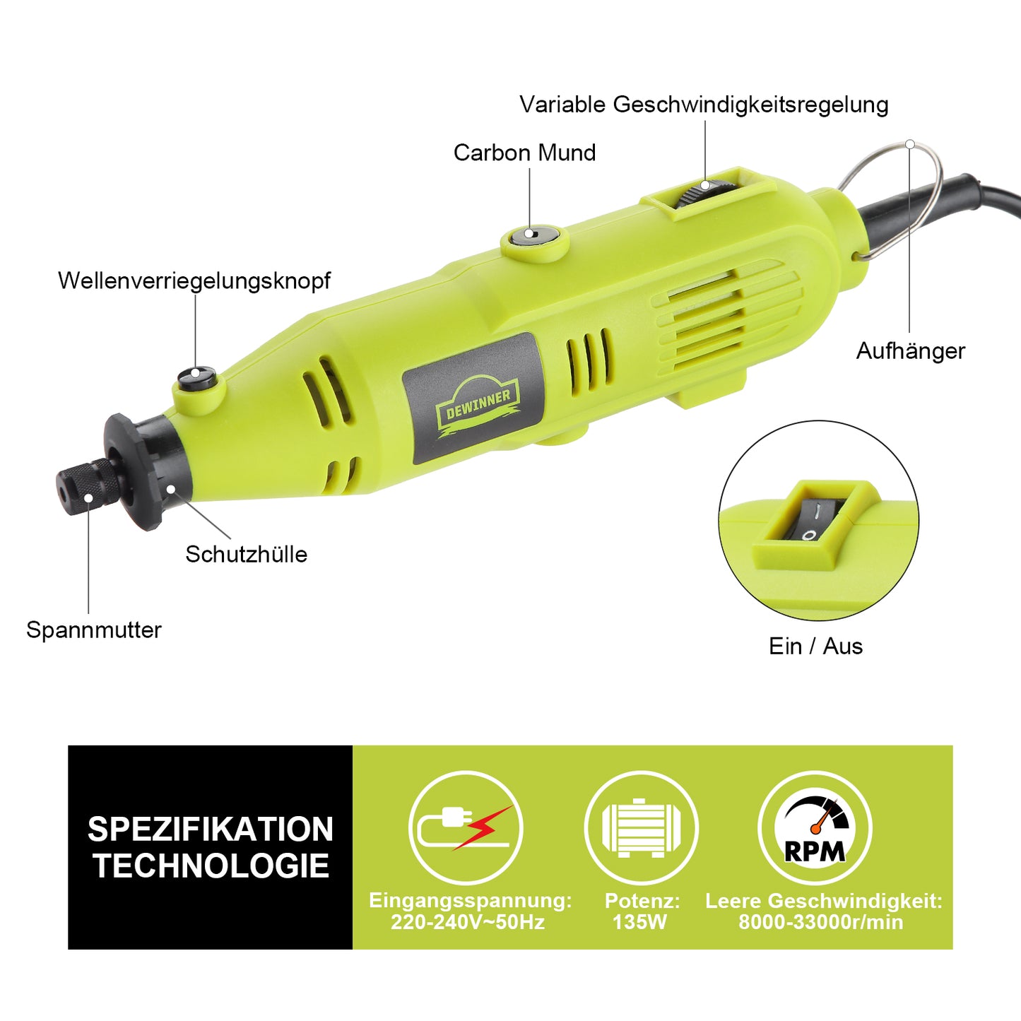 DEWINNER Corded Cutting Grinding Polishing, with Disc, Side Handle 220-240V 8000--35000RPM