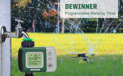 DEWINNER Water Timer Digital Programmable Garden Lawn Tap Computer Hose Faucet Sprinkler Timer Irrigation System Controller/ Auto&Manual Mode/Rain Delay/Large Screen/IP64 Waterproof