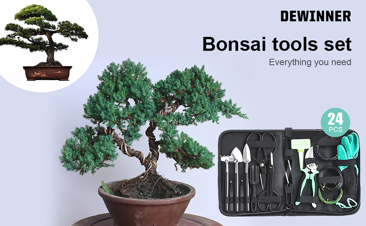 DEWINNER Bonsai Tools,22-Piece Gardening Tools Set, Bonsai Scissors, Bonsai Wire, Tweezers, Gardening Gloves - Bonsai Starter Tools Set for Bonsai Beginners