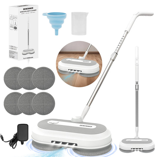 DEWINNER Cordless Electric Mop with 2.0 Ah Battery and Charger,Dual Spin Floor Polisher with 300ML Water Tank & Headlight, 120 L/H Compact Cleaner Kit for Cleaning and Washing