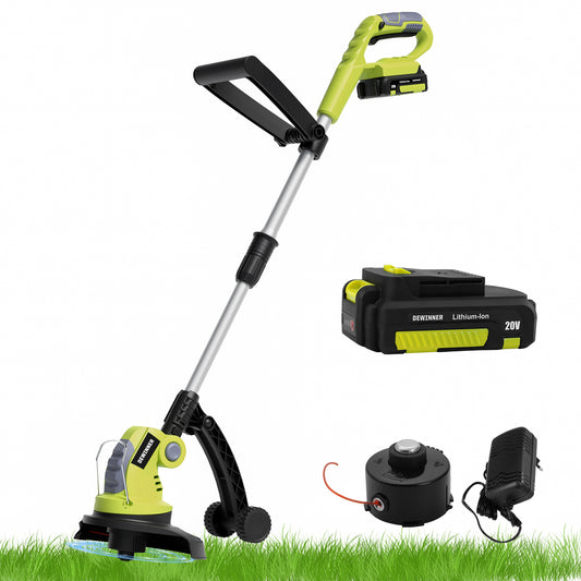 Dewinner Cordless Grass Strimmer 20V 1HR Fast Charge Grass Trimmer with 1*Trimmer Line Grass Cutter Edging, 1* Batteries and Charger Included.