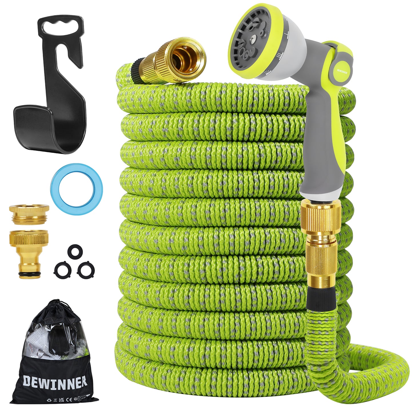 Expandable Garden Hose Pipe, Upgraded 3-Layer Latex No-Kink Flexible Water Hose, 3/4"&1/2" Solid Brass Connectors, 10 Function Spray Nozzle (100ft/50ft)