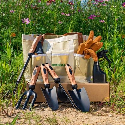 DEWINNER Gardening Tool Set, 9 Piece Women's Handmade Planting Gardening Gift, Ergonomic Handle, Currant Plant Tools