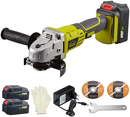 DEWINNER Cordless Angle Grinder, 115mm, 2*3Ah Battery, Auxiliary Handle, Quick Clamping, Quick Charger, 2 Grinding Discs for Grinding, Cutting and Polishing
