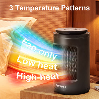 DEWINNER Electric Blower Radiator 1200W, Mini PTC Energy Saving Ceramic Electric Blower Radiator with Thermostat, 70° Rotating, Timer, 3 Modes, For Living Room, Bedroom, Office Etc