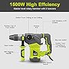 DEWINNER Rotary Hammer Drill,SDS Plus Vibration Control and Safety Clutch, 1500W Heavy Duty, Including 3 Drill Bits,Flat Chisels, Point Chisels, Drill Chuck, 360°Rotating Handle, with Carrying Case