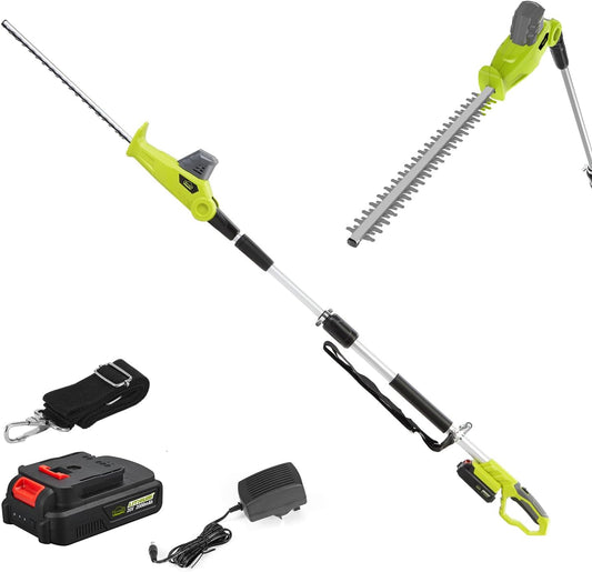 Hedge Trimmer on Telescopic Cordless Pole, DEWINNER Electric Pole 20V 2.0Ah (Length: 45cm, Capacity: 16mm), with 1 Battery Charger, Extension Pole 2.4M Cutter