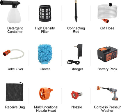 DEWINNER 32V Max 700 PSI Battery Powered Pressure Washer Portable Cordless Pressure Washer with 2.6Ah Battery, with Accessory Kit, for Cleaning Patio, Garden, Car