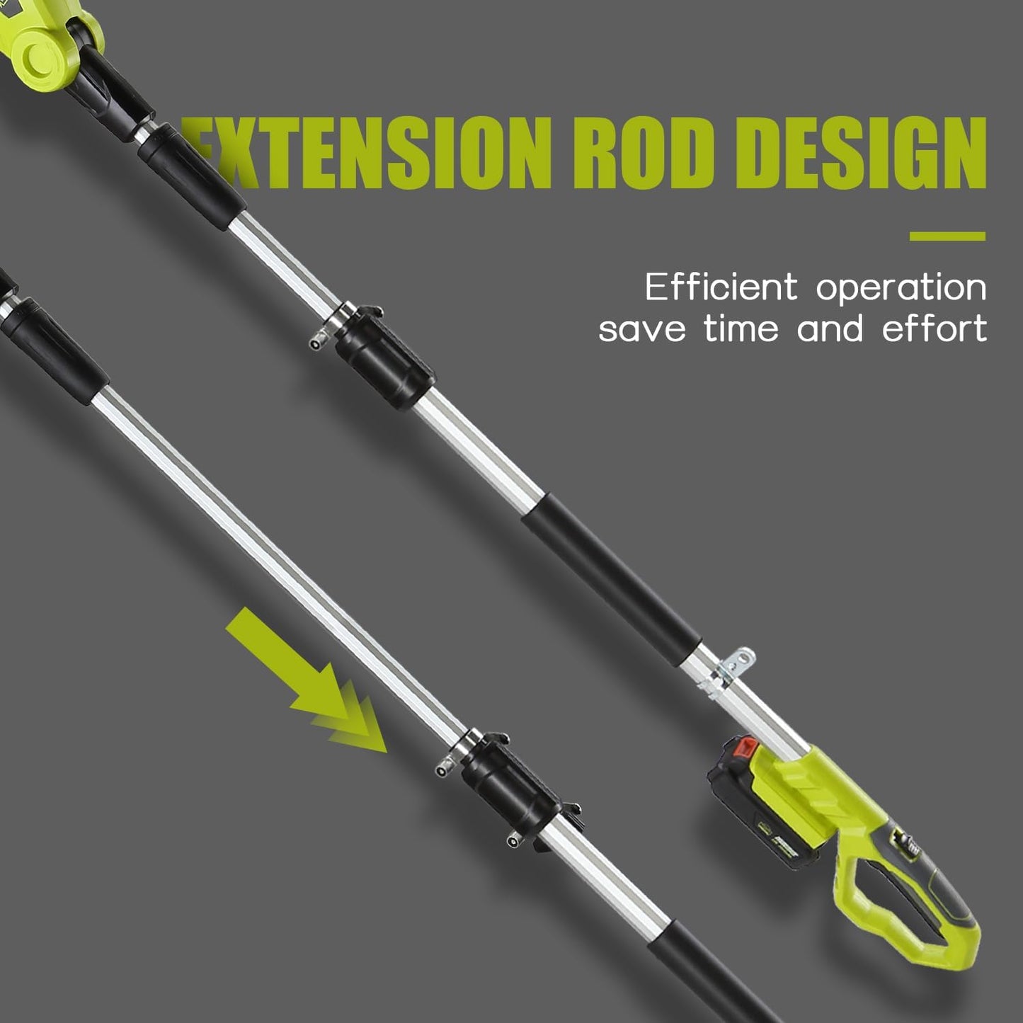 Hedge Trimmer on Telescopic Cordless Pole, DEWINNER Electric Pole 20V 2.0Ah (Length: 45cm, Capacity: 16mm), with 1 Battery Charger, Extension Pole 2.4M Cutter