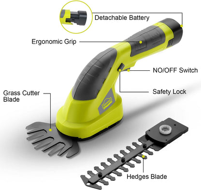 DEWINNER 2 in 1 Lawn Shears, Battery 7.2V, Blade Width 100, for Cutting Hedges, Lawns, Includes Portable Tailor, Battery and Charger DE-T1502
