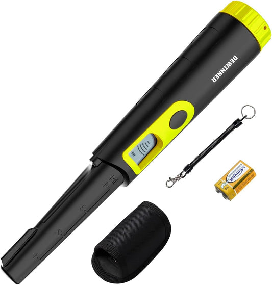 DEWINNER Metal Detector Pinpointer, IP68 Fully Waterproof Metal Detector, Portable Pinpointer Detectors with LCD Screen for Gold Coin Silver, Metal Detecting Accessories with Battery (Black)