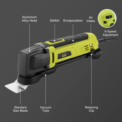DEWINNER Oscillating Multifunction Tools, 6 Variable Speeds 0-23000RPM Multi-Function Wired 300W, 3.5° Oscillation Angle, 37 Accessories, For Sawing, Scraping, Cutting, Grinding and Polishing