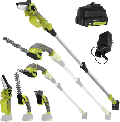 DEWINNER 3 in 1 Telescopic Hedge Trimmer - Electric Chainsaw with Safety Switch, Range up to 2.53 m, Blades 240 mm and 120 mm, Head Adjustable 135°