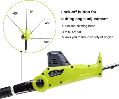 Hedge Trimmer on Telescopic Cordless Pole, DEWINNER Electric Pole 20V 2.0Ah (Length: 45cm, Capacity: 16mm), with 1 Battery Charger, Extension Pole 2.4M Cutter