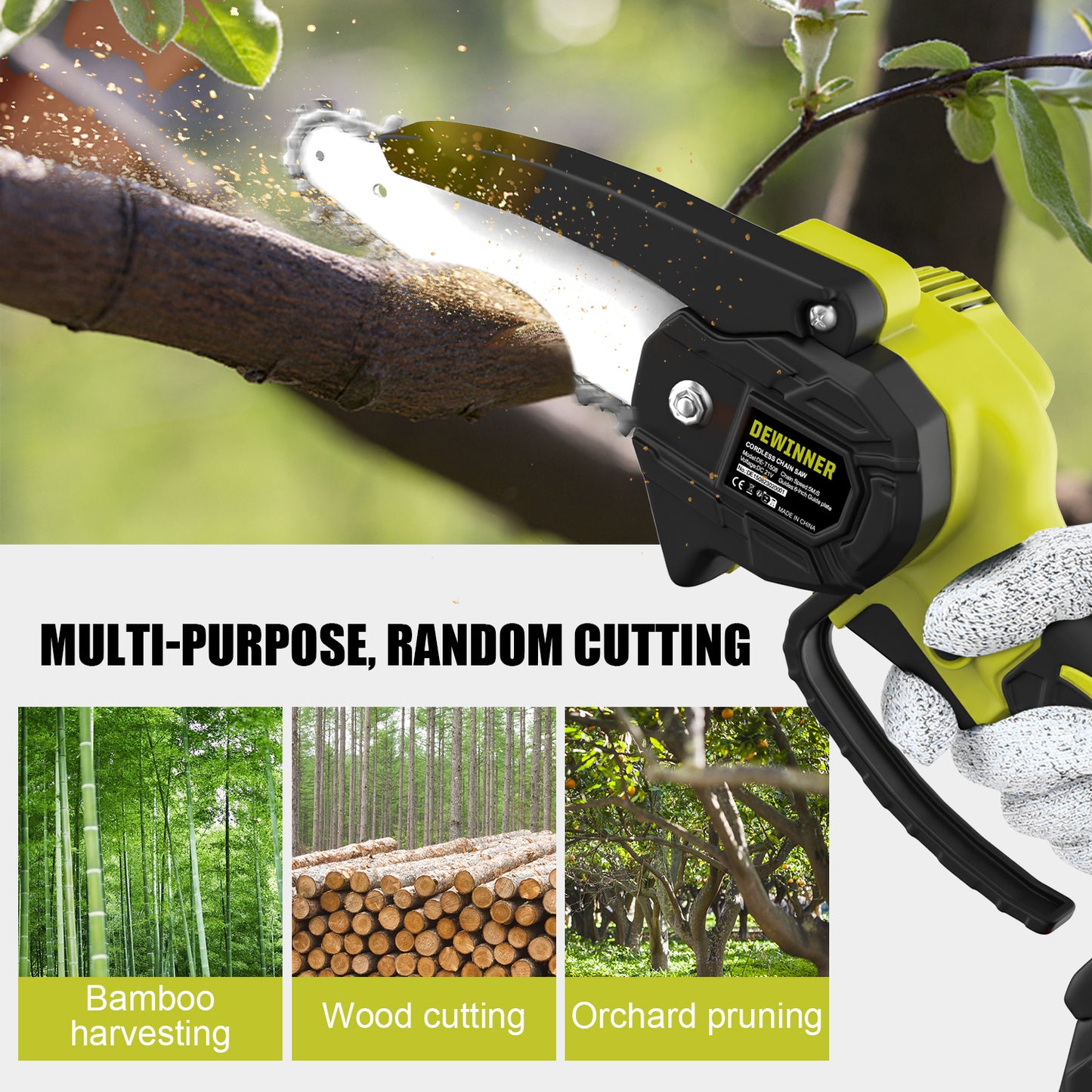 Mini Chainsaw 6-Inch with 2 Battery,DEWINNER Cordless Power Chain saws with Security Lock, Handheld Small Chainsaw for Wood Cutting Tree Trimming