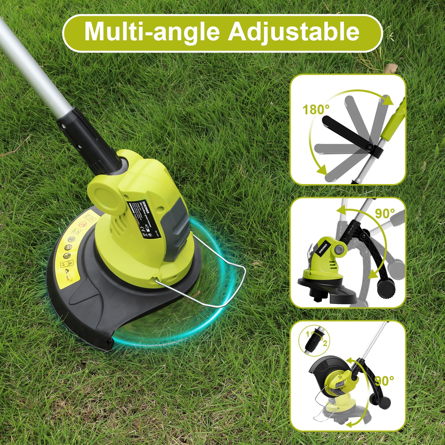 Dewinner Cordless Grass Strimmer 20V 1HR Fast Charge Grass Trimmer with 1*Trimmer Line Grass Cutter Edging, 1* Batteries and Charger Included.