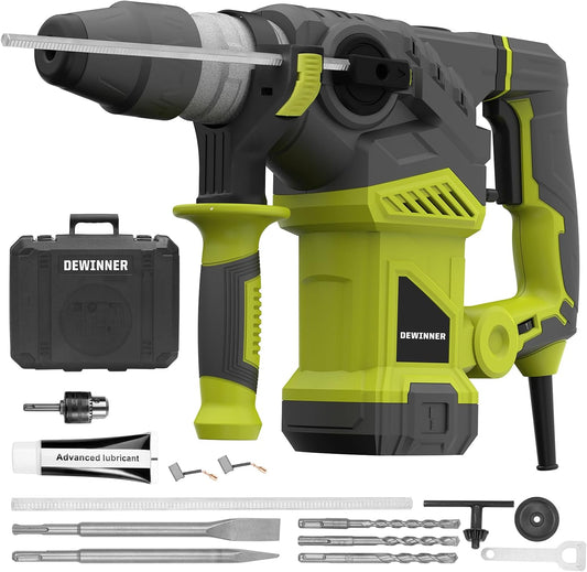 DEWINNER SDS-Plus Hammer Drill, 1500 W, 6 Speed, 850RPM, 4400BPM, 5.5J, Safety Clutch & Anti-Vibration Technology, 3 Functions, Including Organizer, Chisel and Drill 32 mm