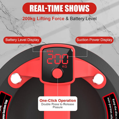 DEWINNER 8 inch Tile Suction Cup with 2 x 3000 mAh Battery, LCD Display Electric Suction Cup, Automatic Filling Function, Max Load Capacity 200 kg, Suitable for Glass and Tiles
