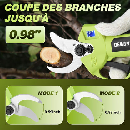 DEWINNER Brushless Electric Pruning Shears with SK5 Blade, Rechargeable Batteries & LED Screen, Adjustable Cutting Diameter 25 mm for Garden, Trees and Flowers