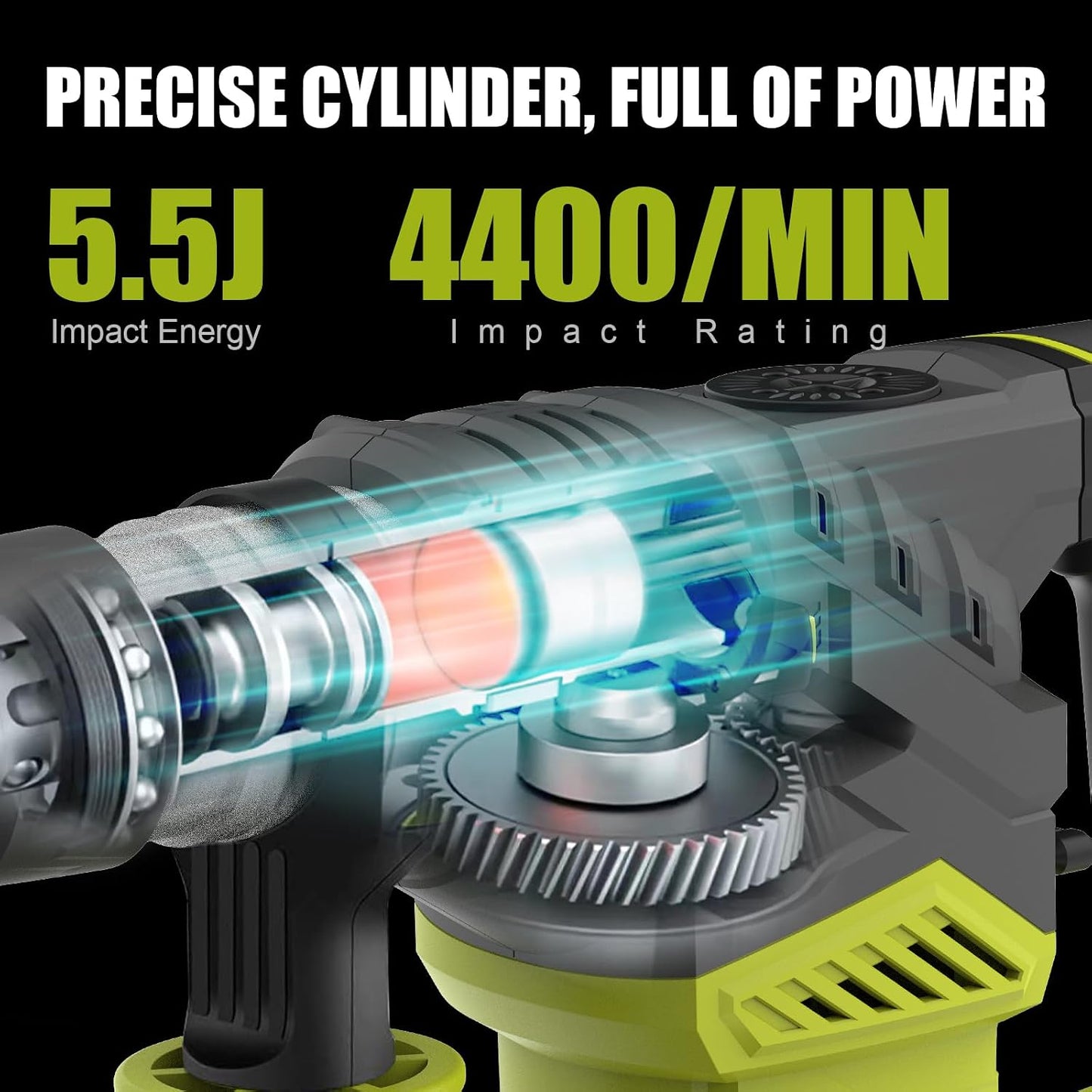 DEWINNER SDS-Plus Hammer Drill, 1500 W, 6 Speed, 850RPM, 4400BPM, 5.5J, Safety Clutch & Anti-Vibration Technology, 3 Functions, Including Organizer, Chisel and Drill 32 mm