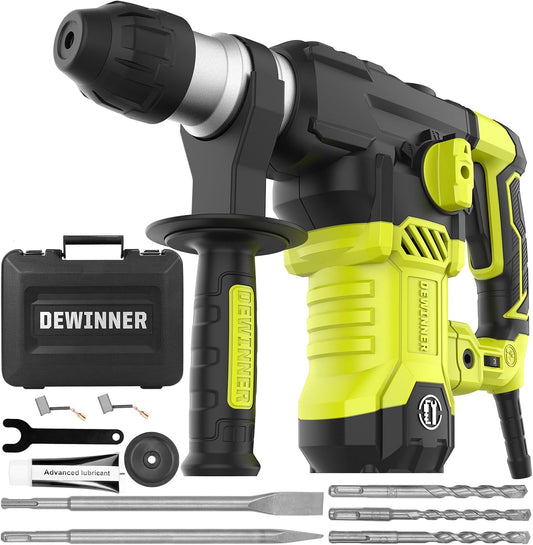 DEWINNER Hammer Drill SDS-Plus, 5.5J Demolition Hammer, 6 Speed, 850RPM, 4400BPM, Safety Clutch & Anti-Vibration Technology, 4 Functions Concrete Breaker, Steel, Wood