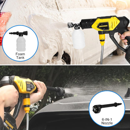 DEWINNER 25V Battery Pressure Washer, Portable High Pressure Cleaning Gun with 6-in-1 Multi-Function Nozzle, Max 610 PSI with 3000mAh Battery, for Car Washing and Watering