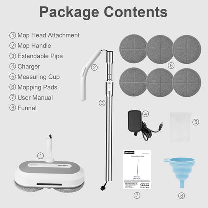 DEWINNER Cordless Electric Mop 2000 mAh 6 Pads 300 ML Water Tank