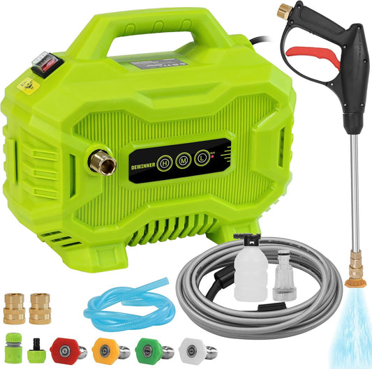 Dewinner Portable Pressure Washer 130 Bar 1200 W | Mini, 3 Speed Adjustment, 4 Nozzles, 8 Meter Hose, Foam Sprayer