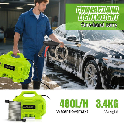 Dewinner Portable Pressure Washer 130 Bar 1200 W | Mini, 3 Speed Adjustment, 4 Nozzles, 8 Meter Hose, Foam Sprayer