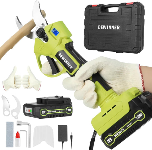 DEWINNER Brushless Electric Pruning Shears with SK5 Blade, Rechargeable Batteries & LED Screen, Adjustable Cutting Diameter 25 mm for Garden, Trees and Flowers