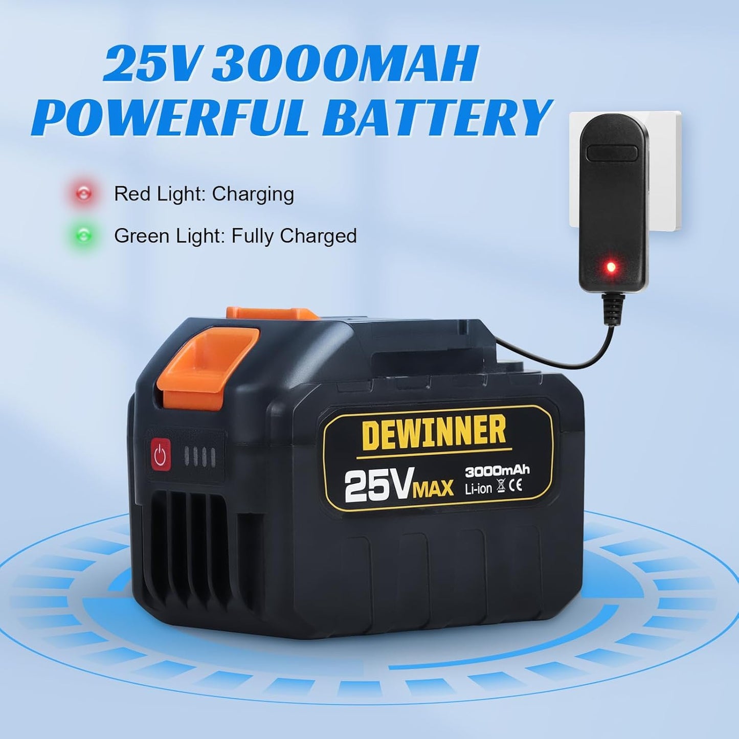 DEWINNER 25V Battery Pressure Washer, Portable High Pressure Cleaning Gun with 6-in-1 Multi-Function Nozzle, Max 610 PSI with 3000mAh Battery, for Car Washing and Watering