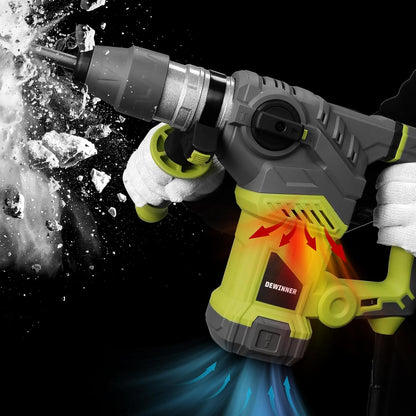 DEWINNER SDS-Plus Hammer Drill, 1500 W, 6 Speed, 850RPM, 4400BPM, 5.5J, Safety Clutch & Anti-Vibration Technology, 3 Functions, Including Organizer, Chisel and Drill 32 mm