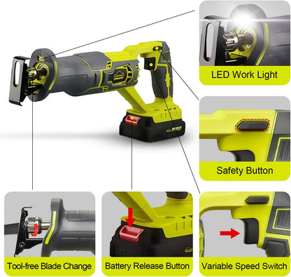 DEWINNER Cordless Sabre Saw, 20V 2.0Ah Compact Saw with Li-Ion Battery and Charger, 2 Saw Blades, Variable Speed, Tool-free Blade Change
