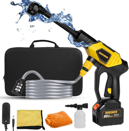 DEWINNER 25V Battery Pressure Washer, Portable High Pressure Cleaning Gun with 6-in-1 Multi-Function Nozzle, Max 610 PSI with 3000mAh Battery, for Car Washing and Watering