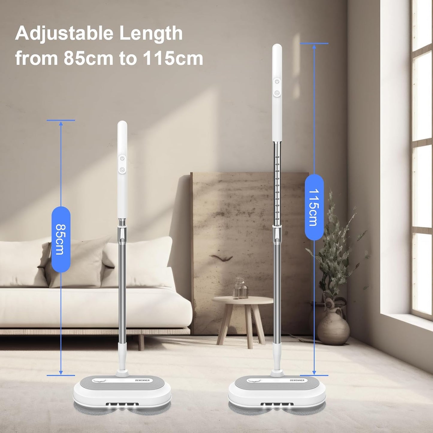 DEWINNER Cordless Electric Mop 2000 mAh 6 Pads 300 ML Water Tank