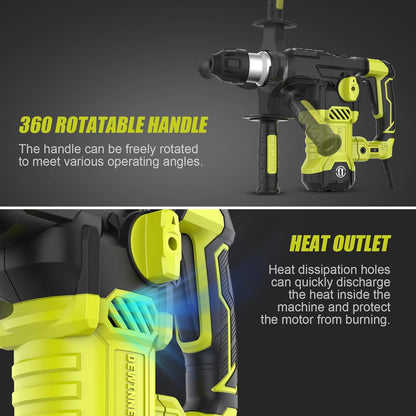DEWINNER Hammer Drill SDS-Plus, 5.5J Demolition Hammer, 6 Speed, 850RPM, 4400BPM, Safety Clutch & Anti-Vibration Technology, 4 Functions Concrete Breaker, Steel, Wood