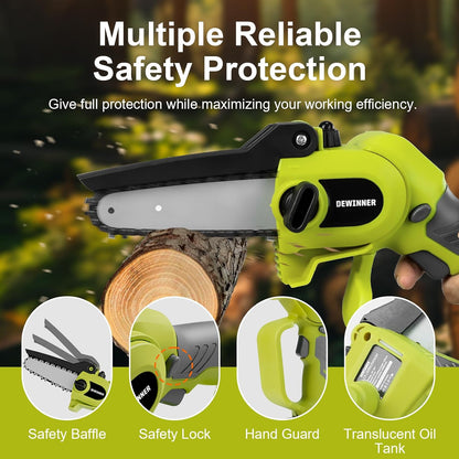 DEWINNER 3 in 1 Telescopic Hedge Trimmer - Electric Chainsaw with Safety Switch, Range up to 2.53 m, Blades 240 mm and 120 mm, Head Adjustable 135°