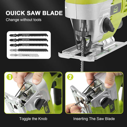 Dewinner 20V Cordless Jigsaw with 2.0 Ah Battery, Charger and Gloves Case, 5 x Blades, 4-Position Orbital Action with Set, 0-45° Bevel Cutting, Fast Blade Change