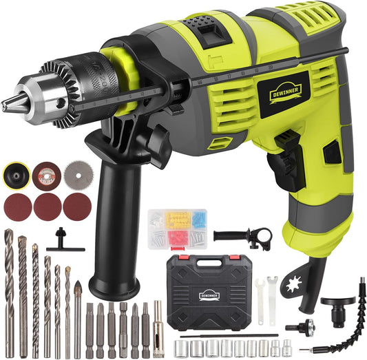 Professional 710W DEWINNER Cordless Impact Drill with 102 Accessories, 3300RPM, Electric Impact Drill, 360° Rotating Handle, 13mm Chuck