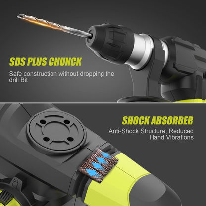 DEWINNER Hammer Drill SDS-Plus, 5.5J Demolition Hammer, 6 Speed, 850RPM, 4400BPM, Safety Clutch & Anti-Vibration Technology, 4 Functions Concrete Breaker, Steel, Wood