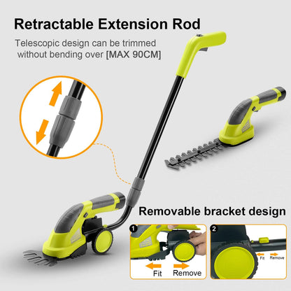 DEWINNER 7.2 V Cordless Edge Cutter, 2 in 1 Lawn Shears, Lightweight Lawn Mower, 1500 mAh Battery, Detachable Long Telescopic Handle, for Cutting Grass, Bush, Hedge