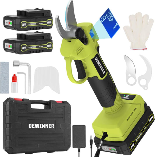 DEWINNER Cordless Electric Pruning Shears - Brushless Battery Pruning Shears with SK5 Blade, LCD Display, 2 x 2000 mAh, Adjustable Cutting Diameter 25 mm for Garden, Trees and Flowers
