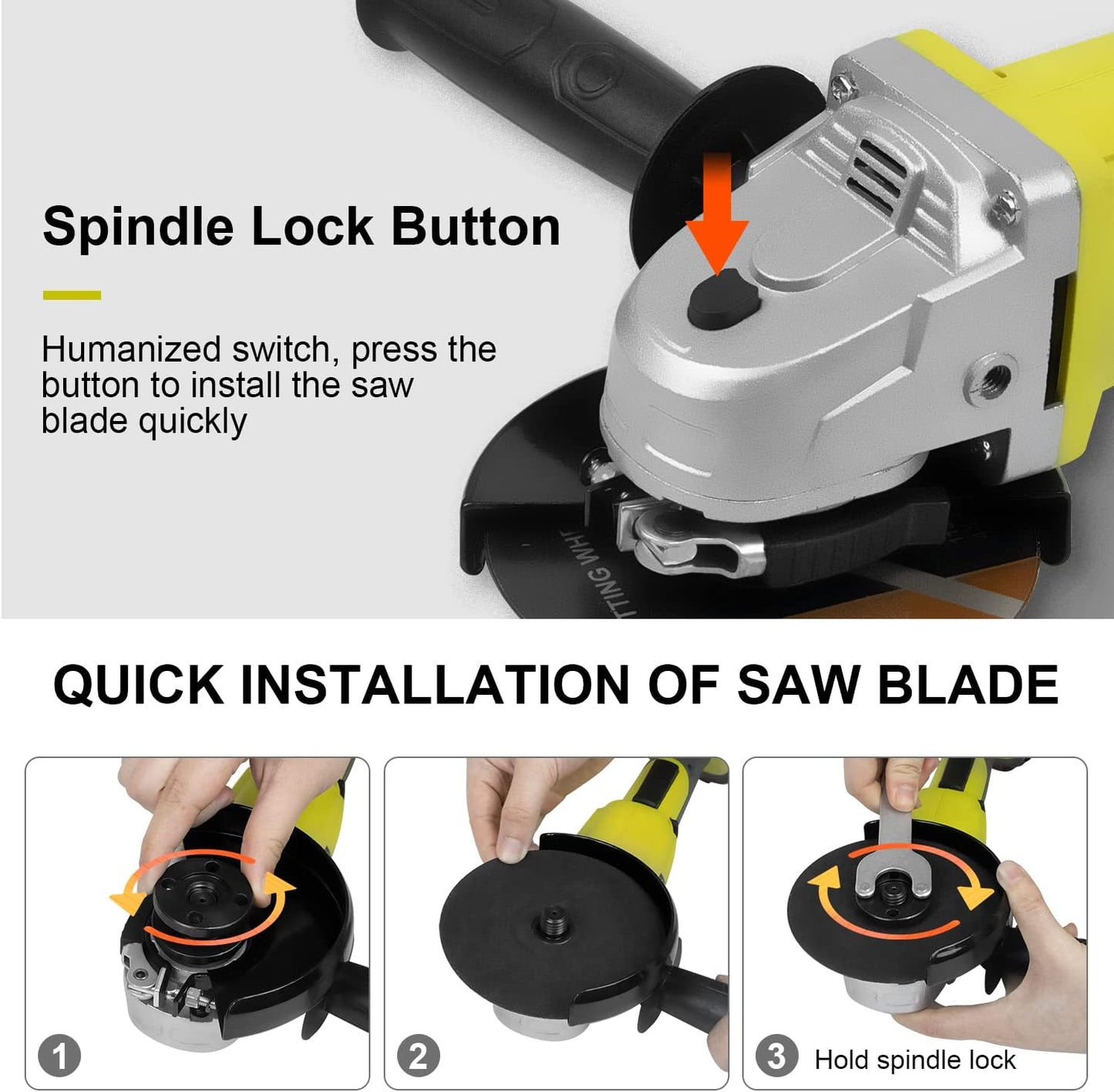 DEWINNER Cordless Angle Grinder, 115mm, 2*3Ah Battery, Auxiliary Handle, Quick Clamping, Quick Charger, 2 Grinding Discs for Grinding, Cutting and Polishing