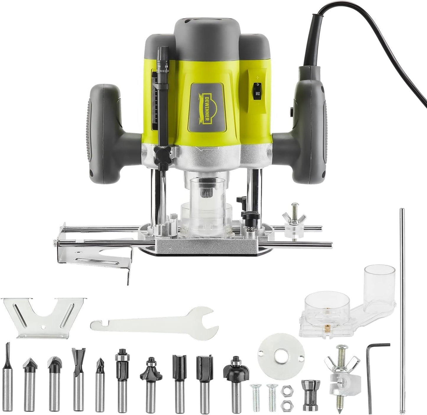 Electric Flush Router 1200 W, DEWINNER Wood Router 16000-30000 RPM Profession Fresateur Laminator with Set of 12 Cutters, 6 Speed, Milling Depth Adjustment